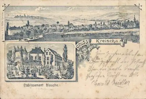 Litho Kreischa im Erzgebirge, Etablissement Blasche, Panorama