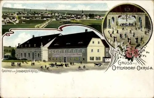 Ak Ottendorf-Okrilla in Sachsen, Gasthof zum schwarzen Ross, Panorama