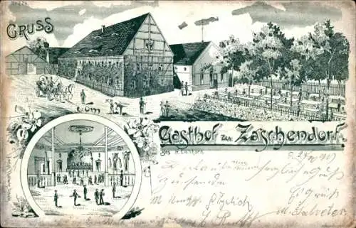 Litho Zaschendorf Meißen in Sachsen, Gasthof zu Zaschendorf