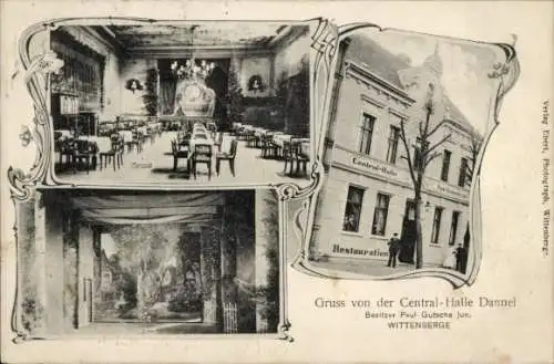 Ak Wittenberge an der Elbe Prignitz, Central-Halle, Restauration, Gruss von der Central-Halle Dan