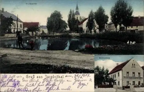 Ak Jacobsthal in Sachsen, Dorfansicht, Bäckerhaus