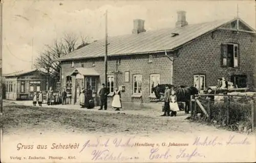 Ak Sehestedt am Nord Ostsee Kanal, Geschäftshaus G. Johannsen