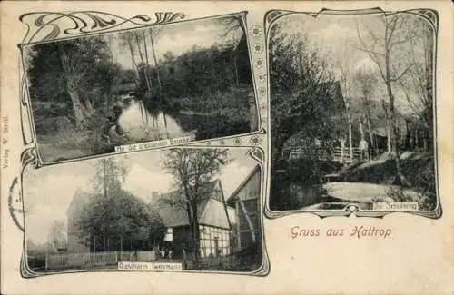 Ak Hattrop Soest in Nordrhein Westfalen, An der steinernen Brücke, Gasthaus Twittmann, Schulsteg