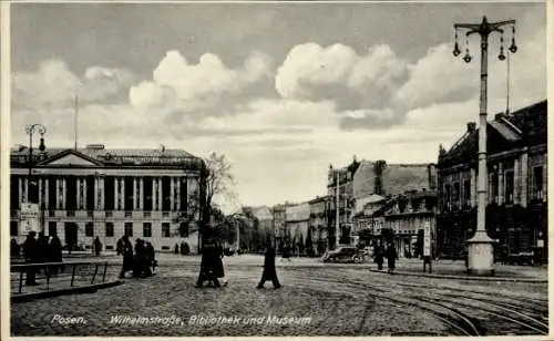 Ak Poznań Posen, Wilhelmstraße, Bibliothek, Museum,  Architektur, Wolken