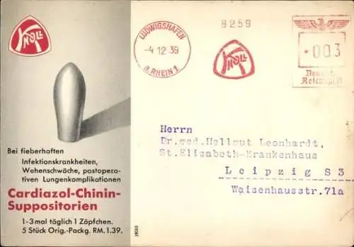 Ak Werbung Veritol, Firma Knoll, Cardiazol-Chinin-Suppositorien