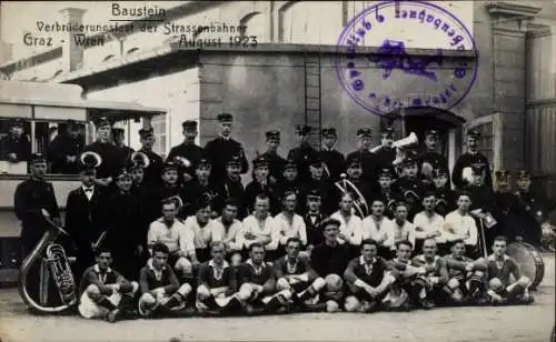 Foto Ak Graz, Straßenbahner, Verbrüderungsfest Graz-Wien, August 1923