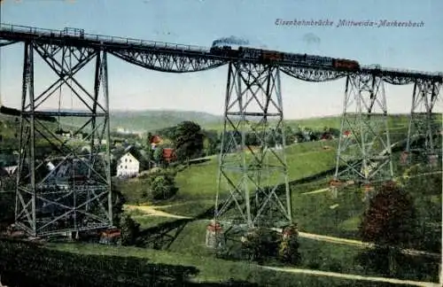 Ak Markersbach im Erzgebirge, Markersbacher Viadukt, Eisenbahnbrücke Mittweida - Markersbach