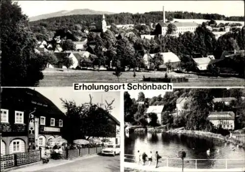 Ak Schönbach Kreis Löbau Oberlausitz, Gesamtansicht, Milchbar Oberlausitz, Mühlteich
