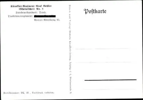 Künstler Ak Merté, Oskar, Kürassier-Regiment Graf Gessler Nr. 8, Rheinisches