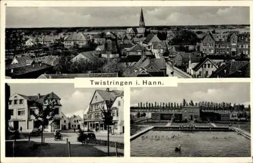 Ak Twistringen Niedersachsen, Blick auf den Ort, Freibad, Straßenpartie