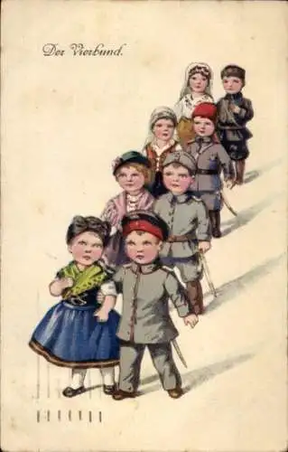 Künstler Ak Kinder in Uniform, Hochzeit, Vierbund, WK I