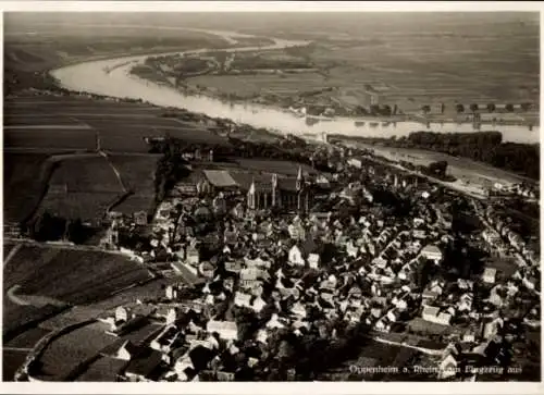 Ak Oppenheim am Oberrhein, Luftaufnahme von Oppenheim, Rhein, Flusslandschaft,  Architektur
