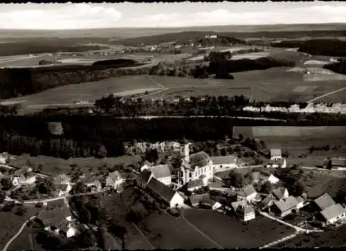 Ak Maria Steinbach Legau im Unterallgäu Schwaben, Luftaufnahme von  Wohnhäuser, Ebene Landschaft,
