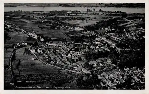 Ak Laubenheim Mainz am Rhein, Aussicht auf Laubenheim, Weinberge, Rhein, Flugzeugaufnahme