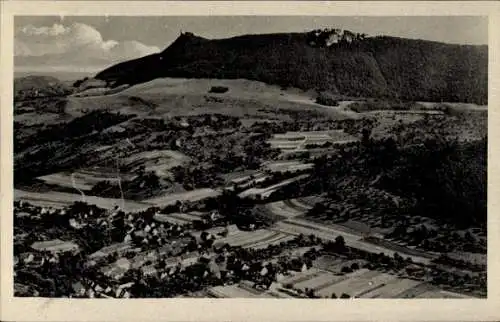 Ak Brücken an der Helme, Flugbild von  schroffe Landschaft, Felder, kleiner Ort