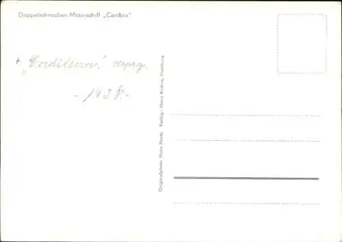 Ak Dampfschiff Caribia, Doppelschraubenmotorschiff, HAPAG, Hans Hartz