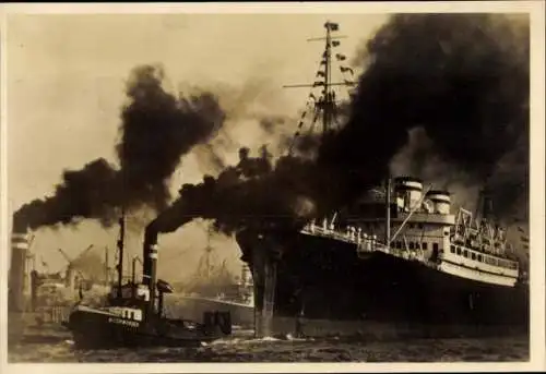 Ak Hamburg, Ausreise des HAPAG Schnelldampfers St. Louis, Schlepper Moorwärder