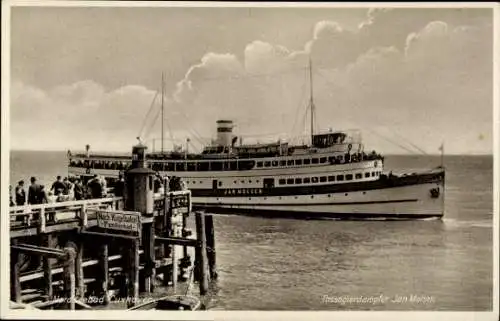 Ak Cuxhaven, Passagierdampfer Jan Molsen, Anlegestelle nach Kugelbake
