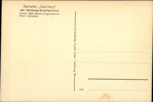 Ak HAPAG Dampfer Saarland, Passagierdampfer