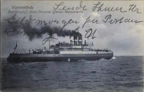 Ak Postfährschiff Prinz Christian, Gjedser-Warnemünde