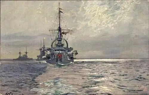 Künstler Ak Deutsches Kriegsschiff, SMS Elsass, Linienschiff