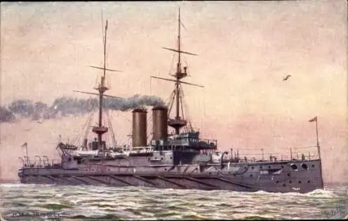 Künstler Ak Britisches Kriegsschiff, HMS Russell, Battleship