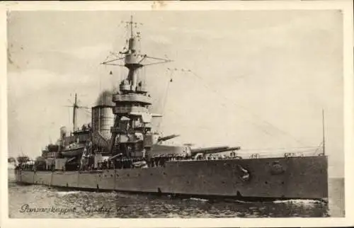 Ak Schwedisches Kriegsschiff, HMS Gustaf V, Küstenpanzerschiff