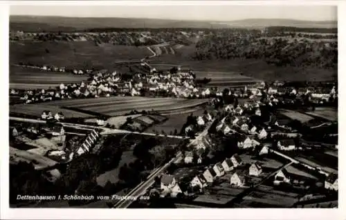 Ak Dettenhausen in Württemberg, Luftaufnahme von  ländliche Landschaft, Wohnhäuser