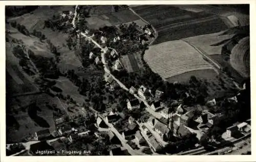 Ak Jagstzell in Württemberg, Luftaufnahme von  idyllische Landschaft, Dörfer, Felder