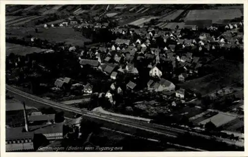 Ak Gemmingen in Baden, Luftaufnahme von  Häuser, Kirche, Felder