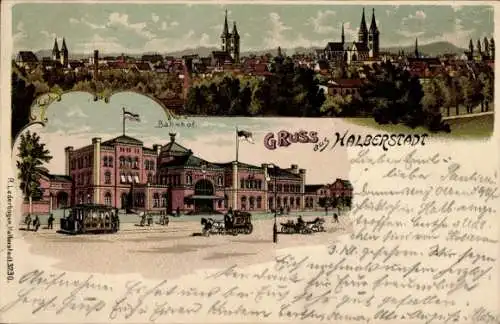 Litho Halberstadt am Harz, Gesamtansicht, Bahnhof