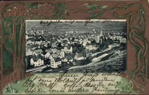 Präge Passepartout Ak Ravensburg in Württemberg Oberschwaben, Gesamtansicht