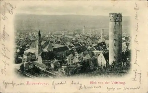 Ak Ravensburg in Württemberg Oberschwaben, Gesamtansicht, Veitsburg