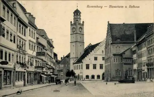 Ak Ravensburg in Württemberg Oberschwaben, Blaserturm, Rathaus