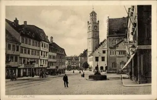 Ak Ravensburg Oberschwaben, Straße, Springbrunnen, Turm
