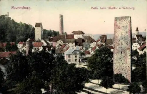 Ak Ravensburg in Württemberg Oberschwaben, Obertor, Veitsburg