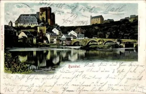 Ak Runkel im Kreis Limburg Weilburg, Burg, Brücke