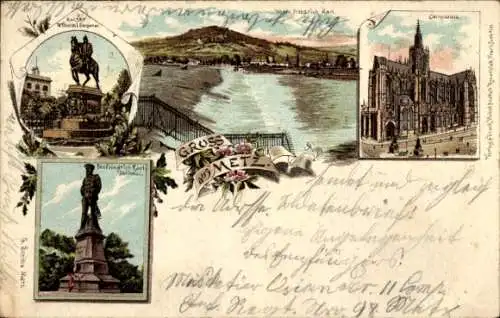Litho Metz Moselle, Kathedrale, Kaiser Wilhelm Denkmal, Denkmal Friedrich Carl, Panorama