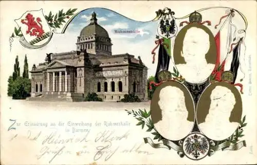 Präge Wappen Litho Barmen Wuppertal, Einweihung des Ruhmeshalle, Kaiser Wilhelm II.