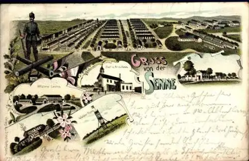 Litho Paderborn in Westfalen, Sennelager, Truppenübungsplatz Senne, Offiziers-Casino, Post, Turm