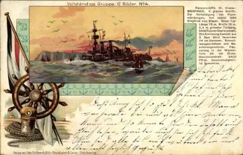 Passepartout Litho Kaiserliche Marine, Panzerschiffe IV. KLasse, Siegfried