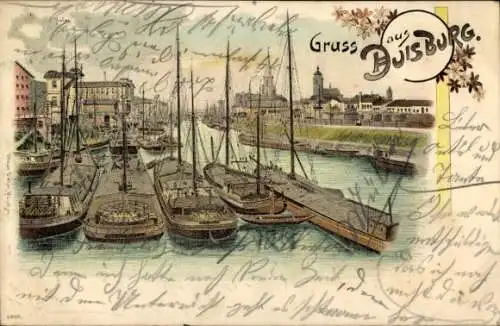 Litho Duisburg im Ruhrgebiet, Schiffe im Hafen