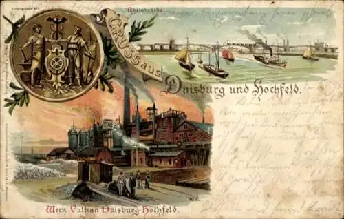 Künstler Litho Hochfeld Duisburg im Ruhrgebiet, Werk Vulkan, Rheinbrücke