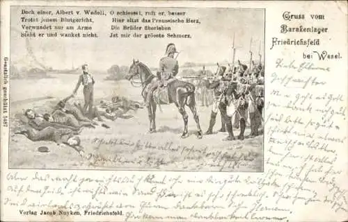 Ak Friedrichsfeld Voerde am Niederrhein, Barackenlager, 11 Schill'sche Offiziere, Gedicht
