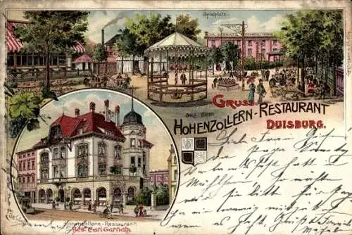 Litho Duisburg im Ruhrgebiet, Hohenzollern-Restaurant, Spielplatz, Inh. Carl Garnatz