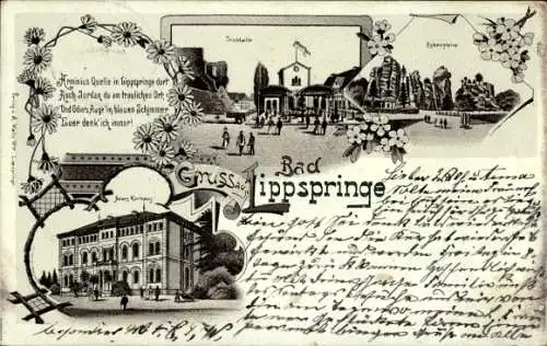 Litho Bad Lippspringe im Kreis Paderborn, Kurhaus, Trinkhalle, Externsteine