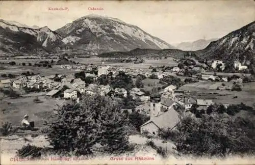 Ak Rhäzüns Kt. Graubünden, Gesamtansicht, Gebirge, Calanda