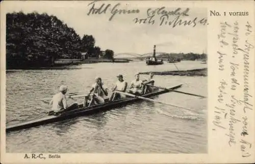 Ak Fünf Männer im Kajak, Ruderpartie