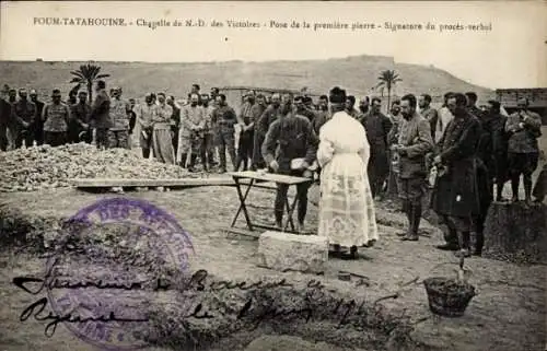 Ak Foum Tatahouine, Chapelle de N.- D. des Victoires, Pose de la premiere pierre