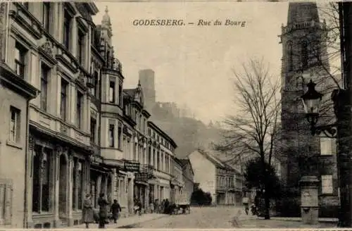 Ak Bad Godesberg Bonn Rhein, Rue de Bourg, Rheinisches Kaufhaus, Burg, Kirche